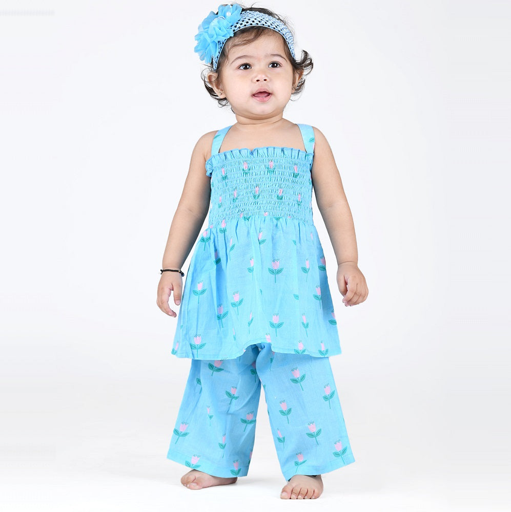 Smocked Kurta Top with Wide Pants in Pretty Flowers