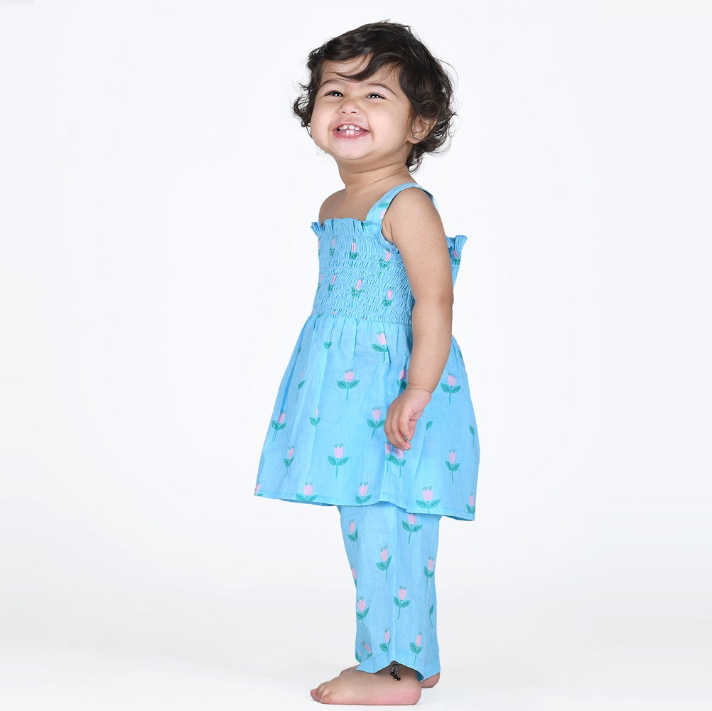 Smocked Kurta Top with Wide Pants in Pretty Flowers