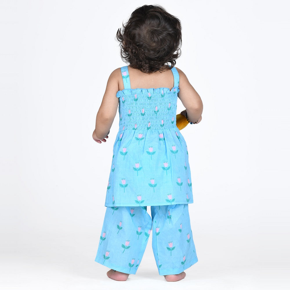 Smocked Kurta Top with Wide Pants in Pretty Flowers