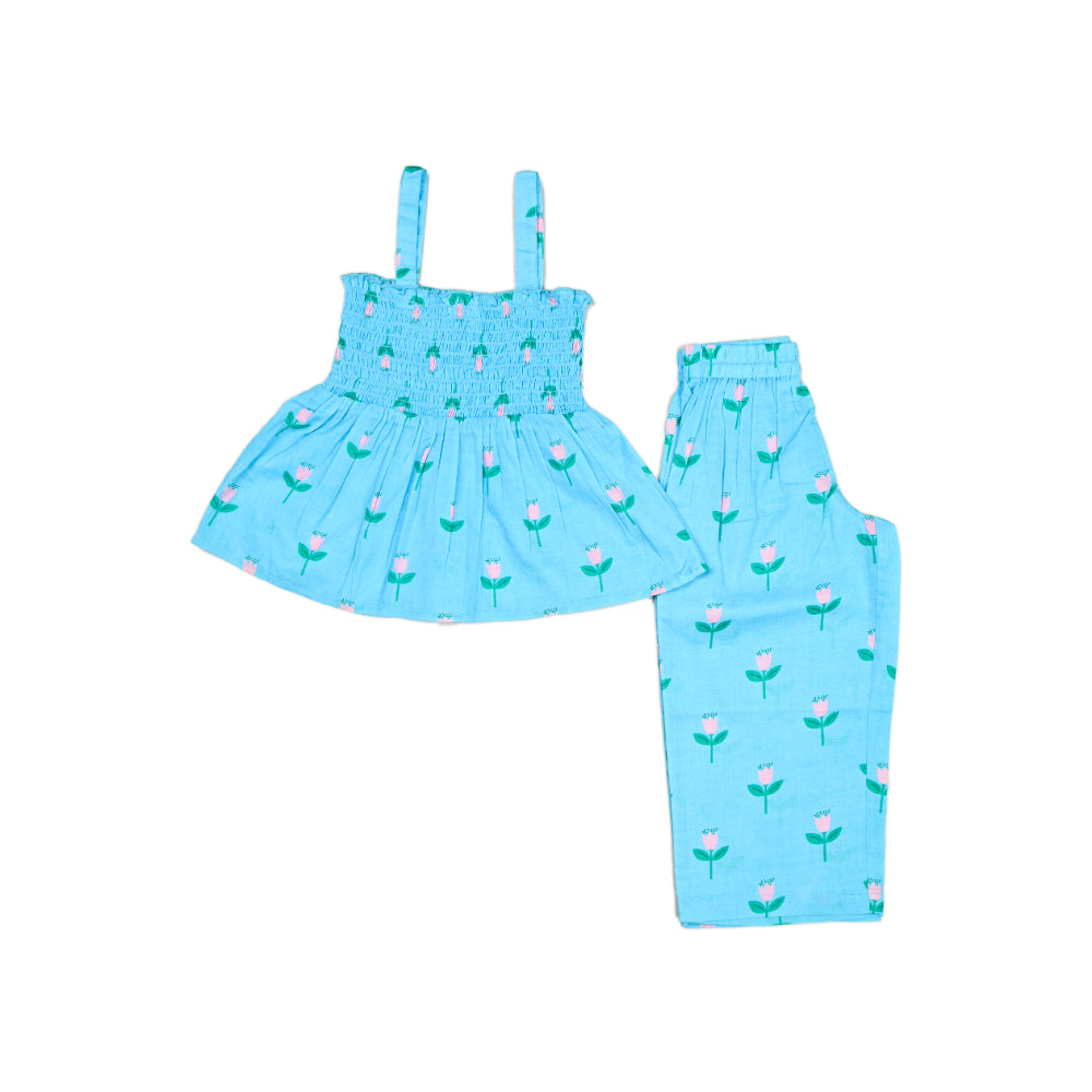 Smocked Kurta Top with Wide Pants in Pretty Flowers