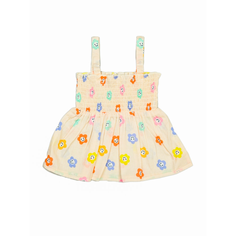 Smocked Kurta Top with Wide Pants in Smiling Flowers