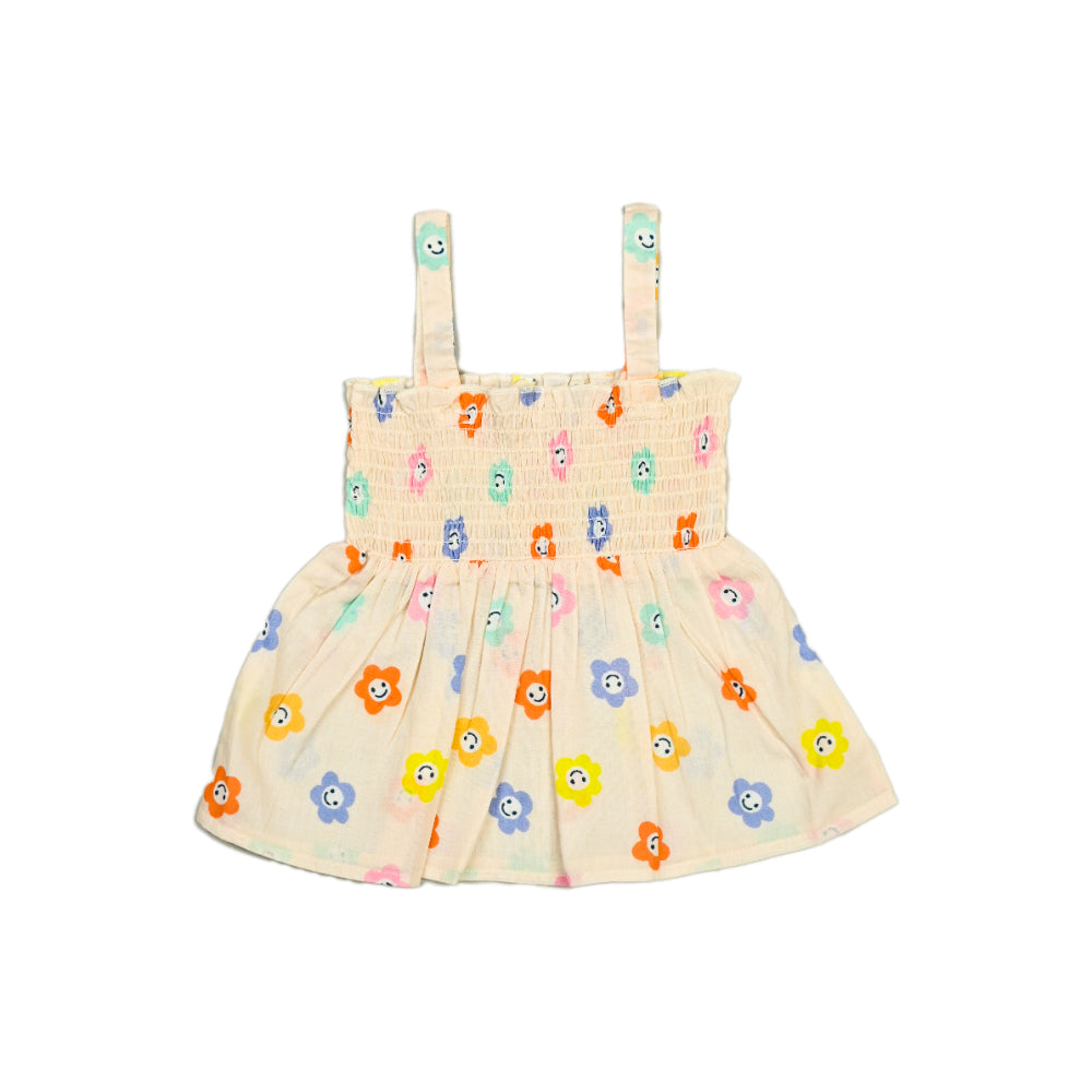 Smocked Kurta Top with Wide Pants in Smiling Flowers