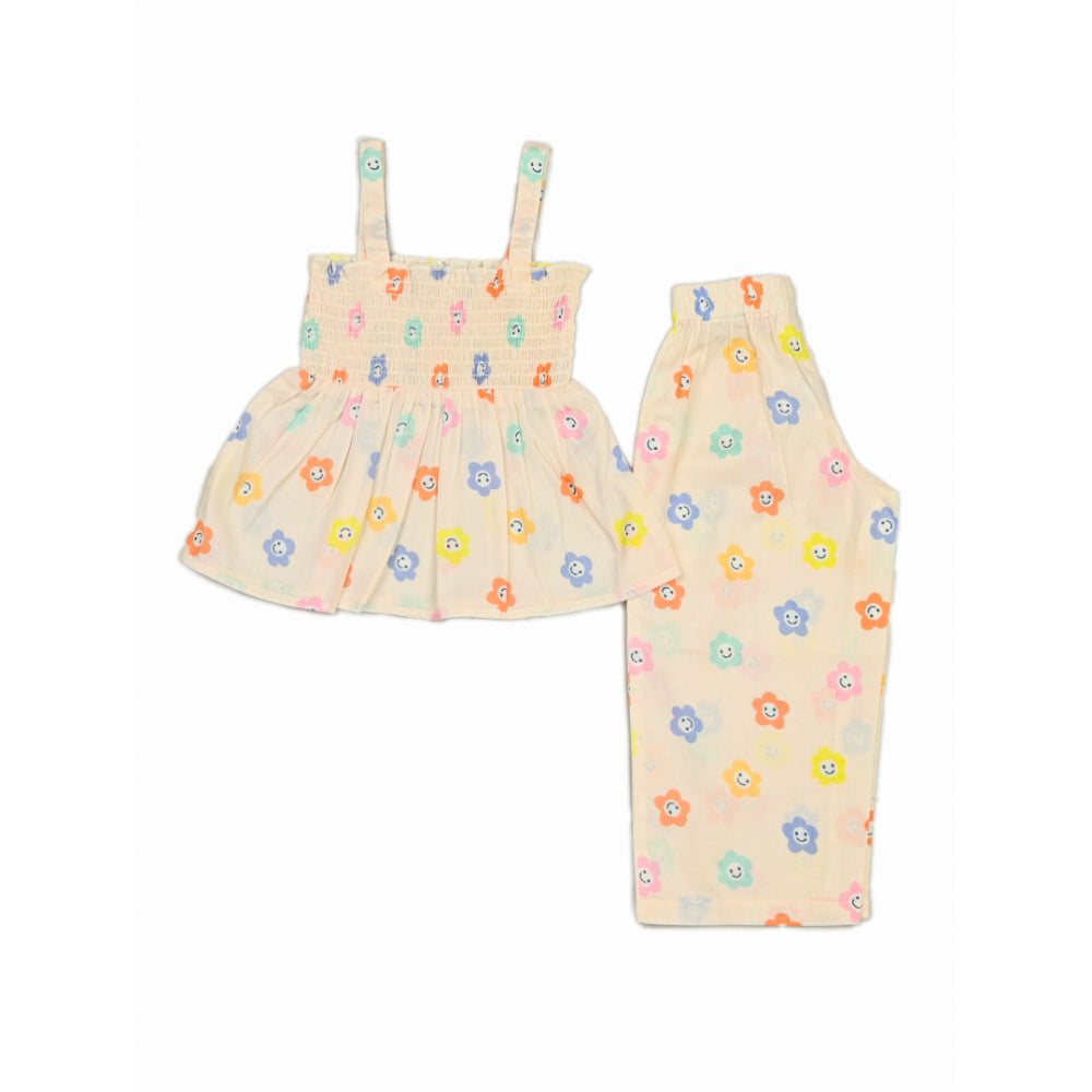 Smocked Kurta Top with Wide Pants in Smiling Flowers