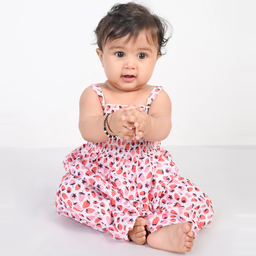 Smocked Kurta Top with Wide Pants in Strawberry