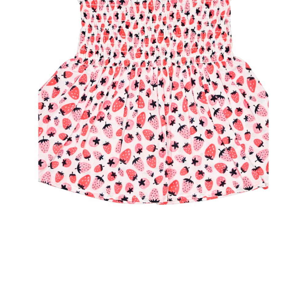Smocked Kurta Top with Wide Pants in Strawberry