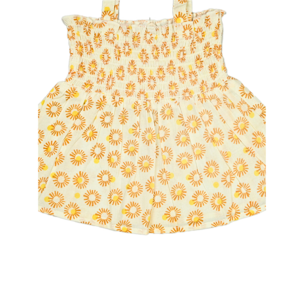 Smocked Kurta with Wide Pants in Sunflower Print