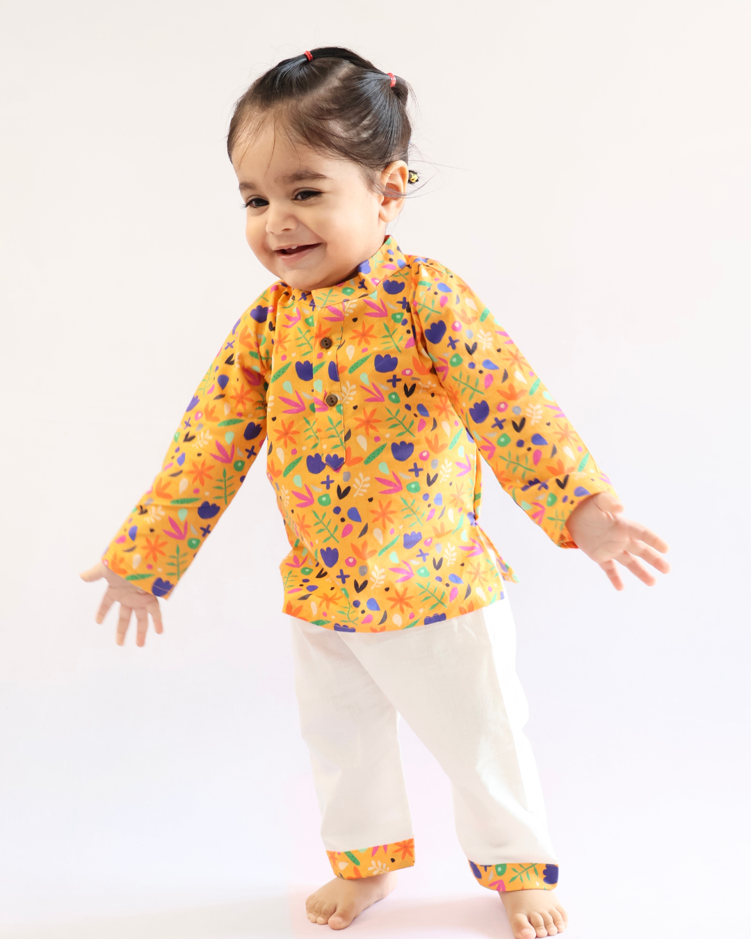 Orange Floral Cotton Kurta Set