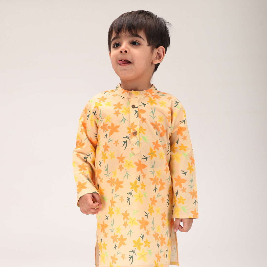 Summer Orange Floral Cotton Kurta Set