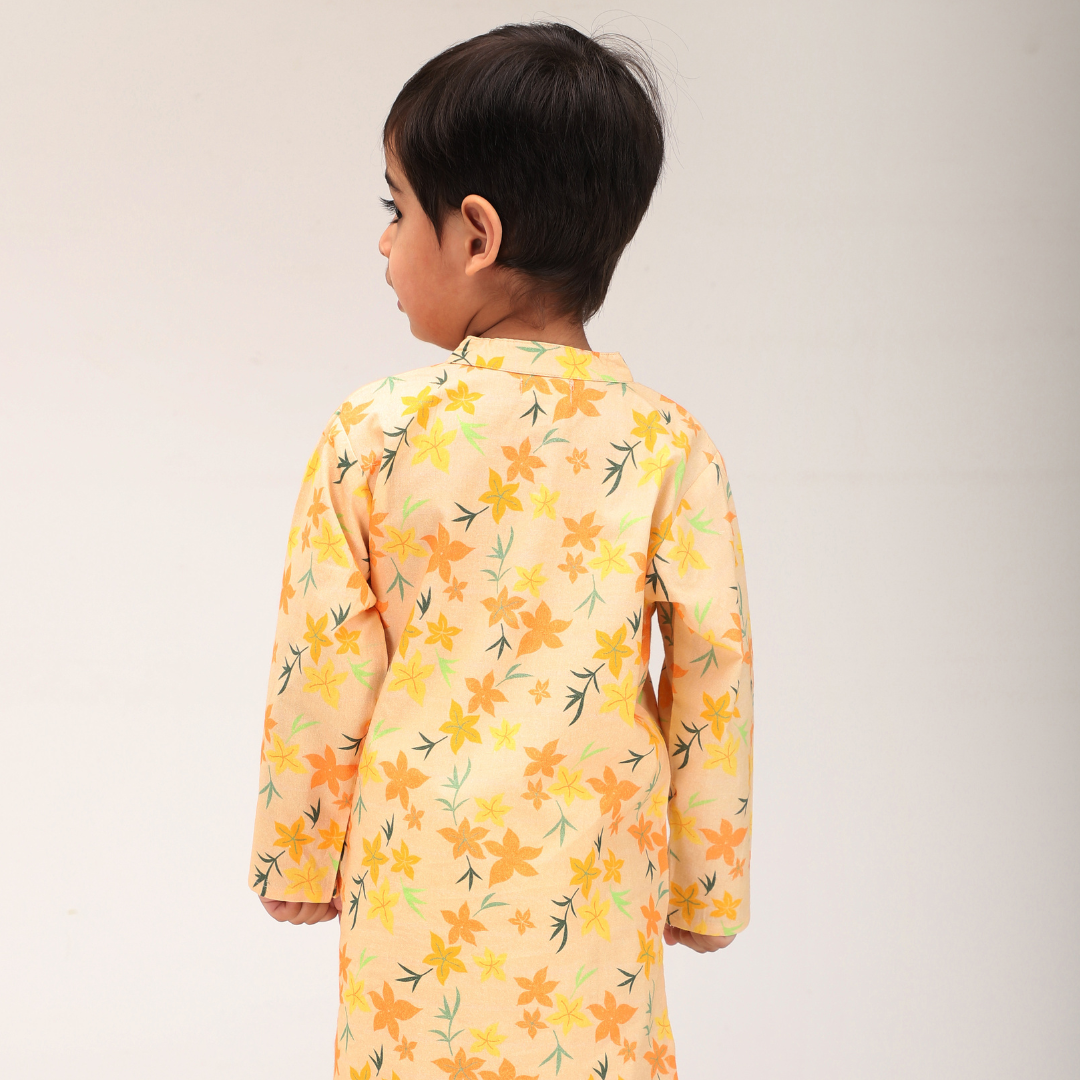 Summer Orange Floral Cotton Kurta Set