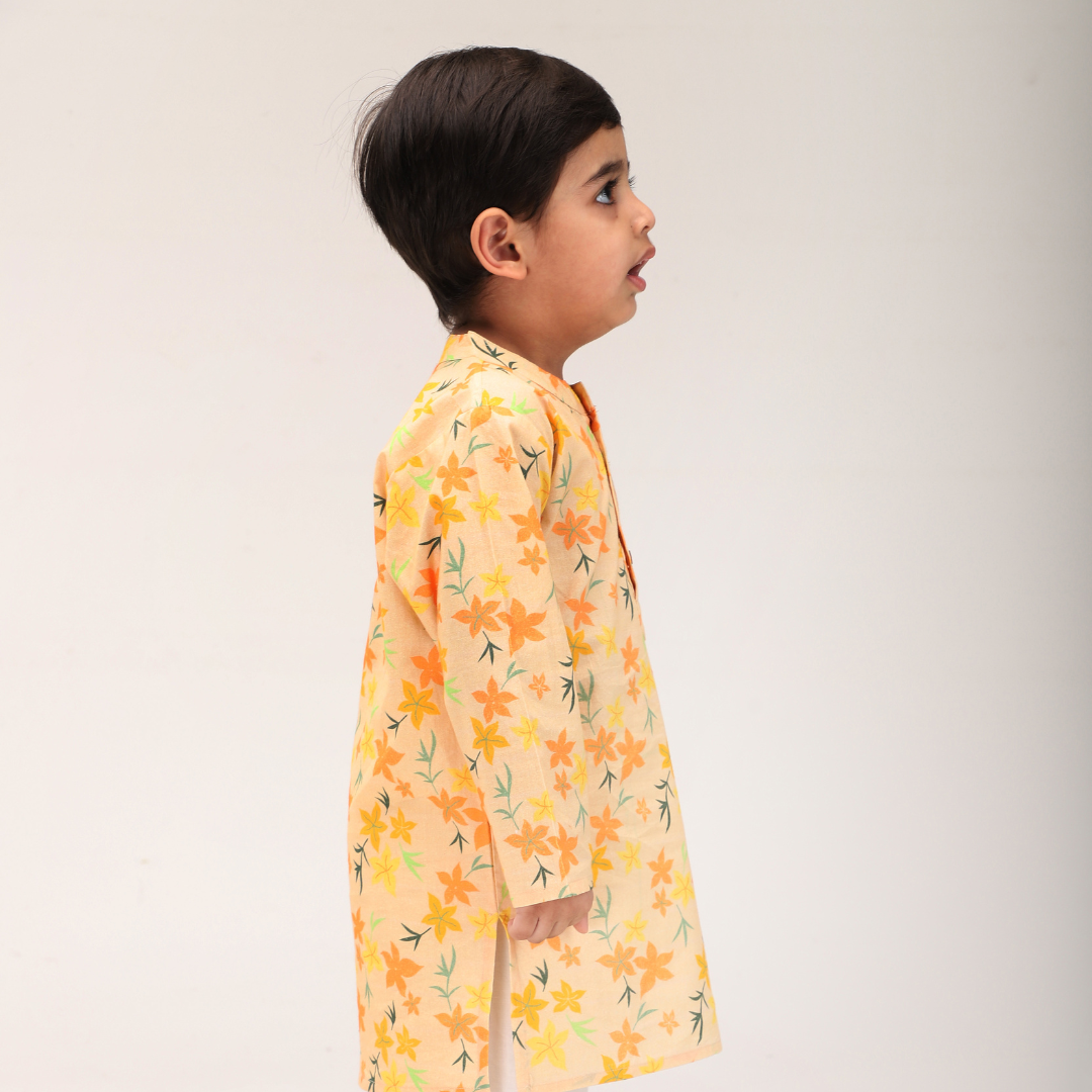 Summer Orange Floral Cotton Kurta Set