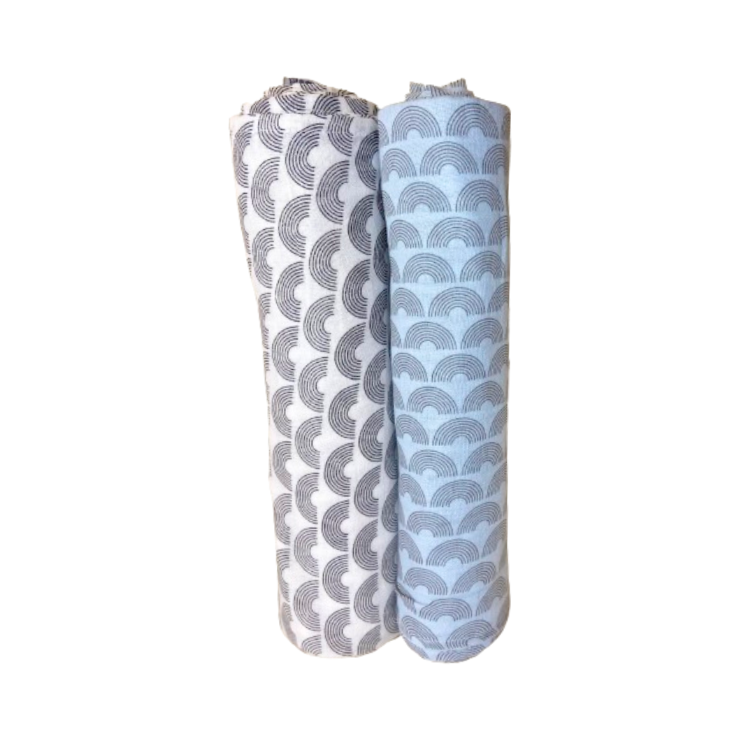 Bundle of Inlove Waves & Sommer Black & White and Inlove Waves & Somber Blue Muslin Swaddle