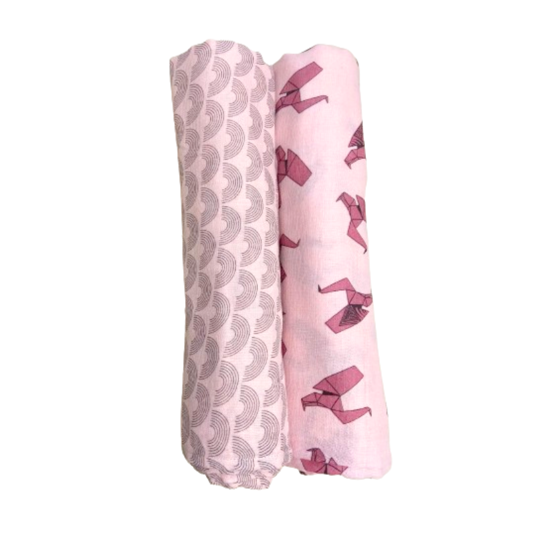 Bundle of Inlove Waves & Sommer Pink and Inlove Peacock & Somber Pink Muslin Swaddle
