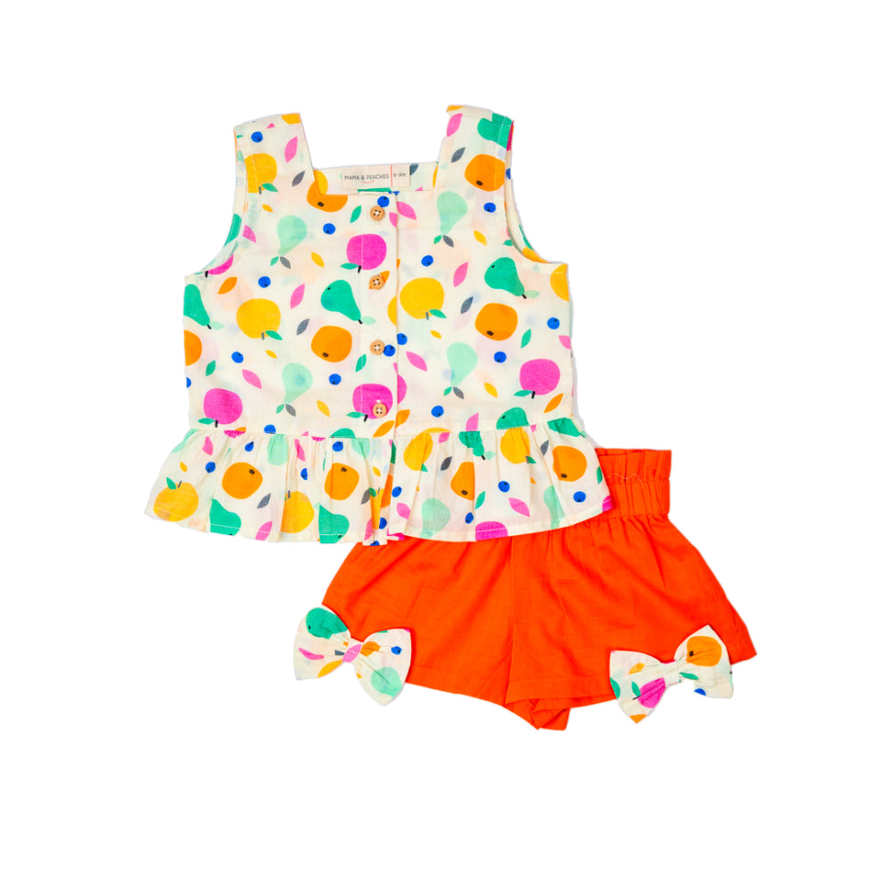 Two Piece Shorts Set in Tropical Fruits