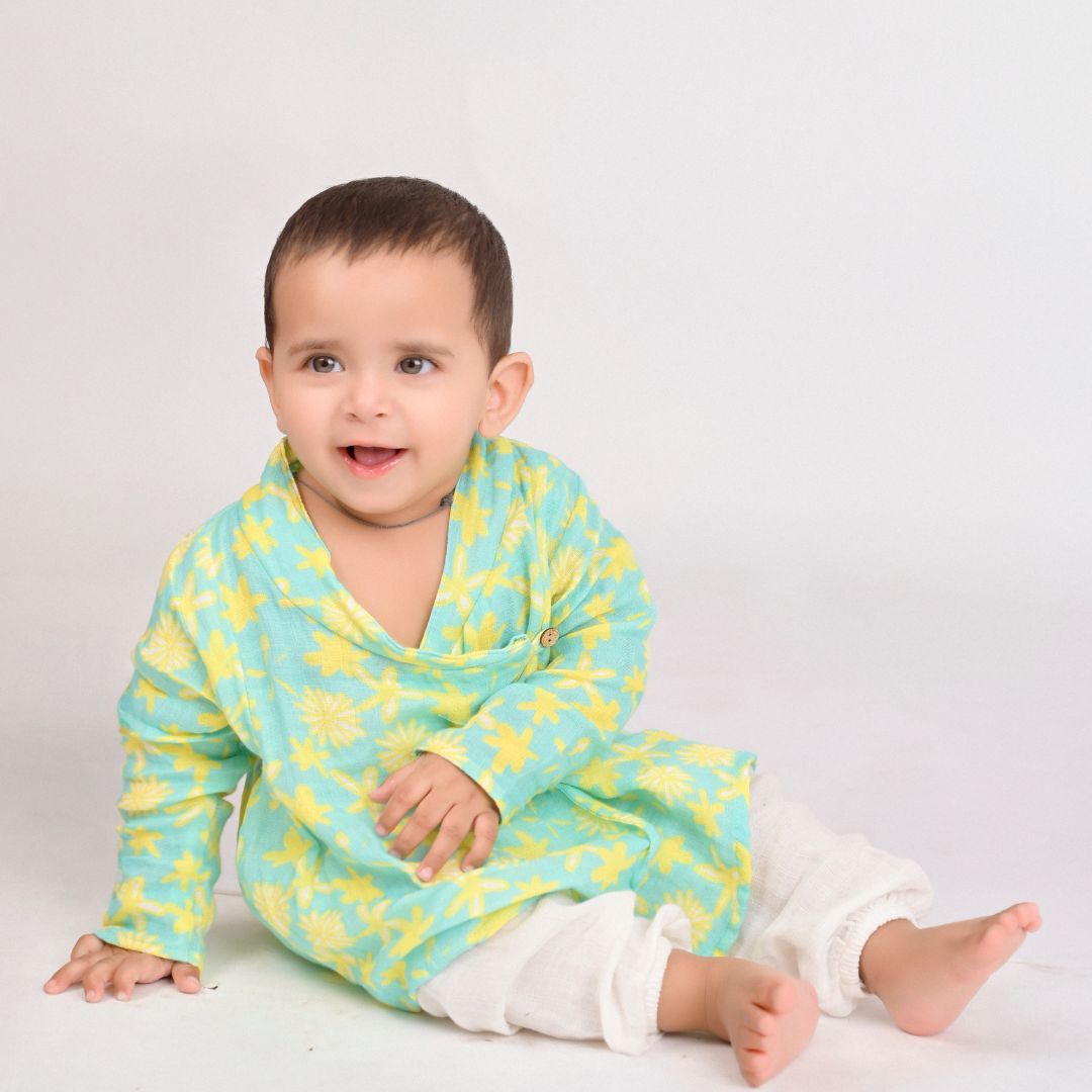 Summer Daisies Muslin Angrakha Set