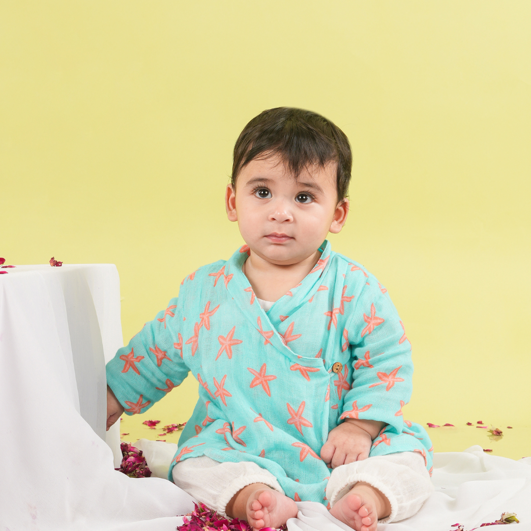 Coral Starfish Muslin Angrakha Set