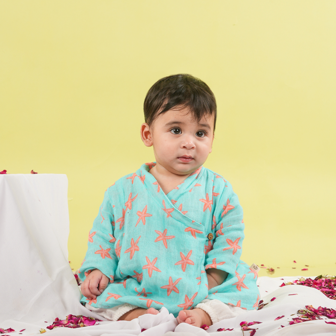 Coral Starfish Muslin Angrakha Set