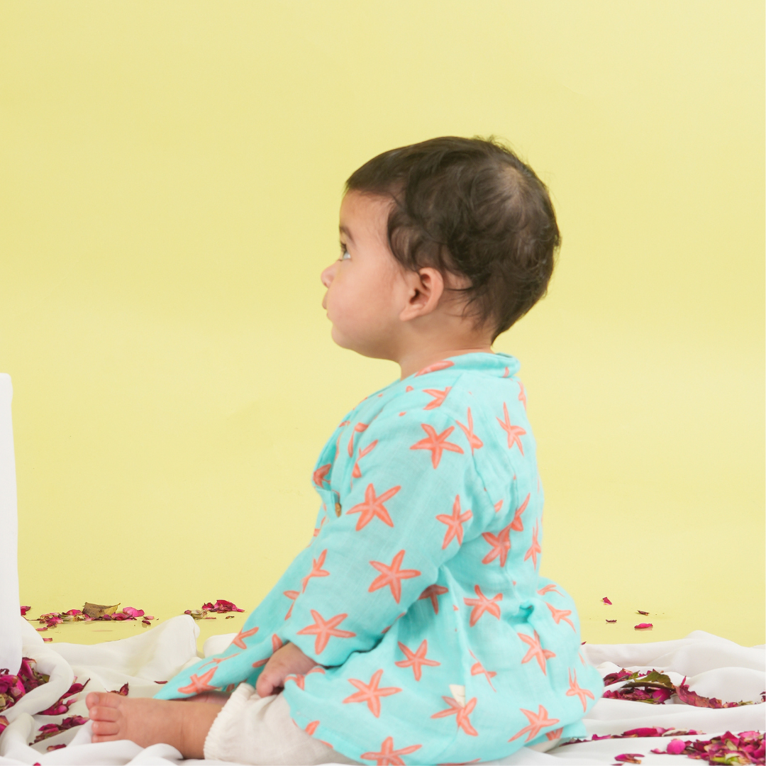 Coral Starfish Muslin Angrakha Set