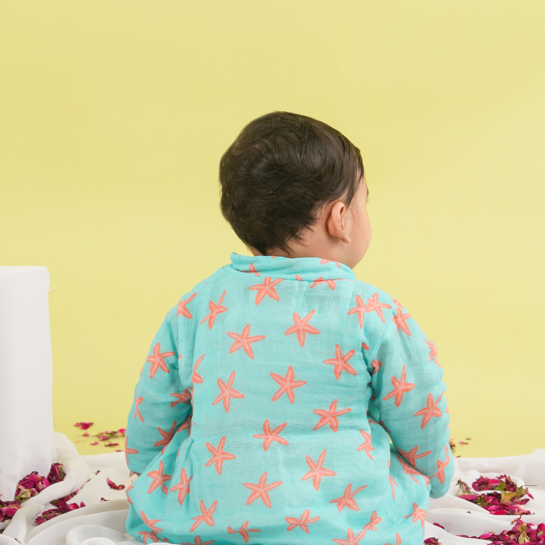 Coral Starfish Muslin Angrakha Set