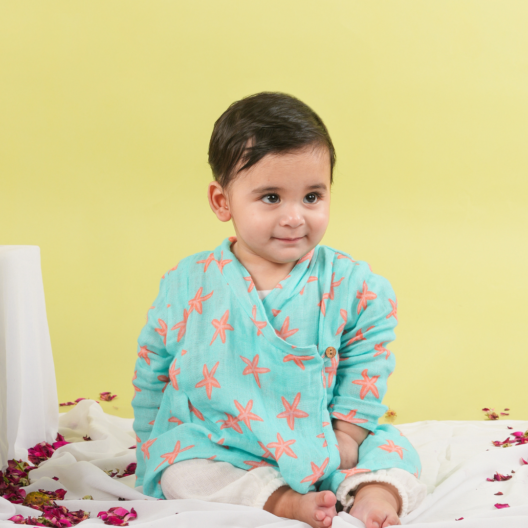 Coral Starfish Muslin Angrakha Set