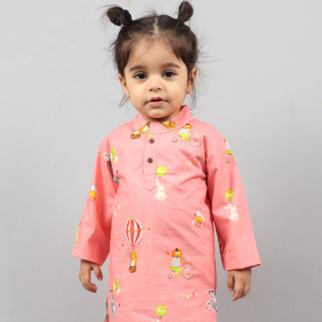 Pink Circus Time Cotton Kurta Set