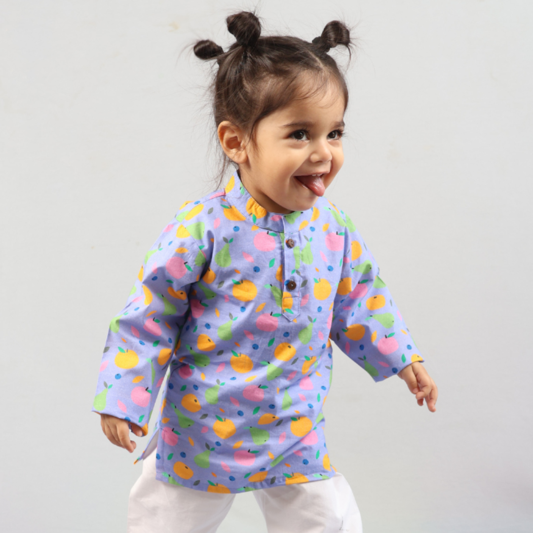 Purple Tropical Fruits Cotton Kurta Set