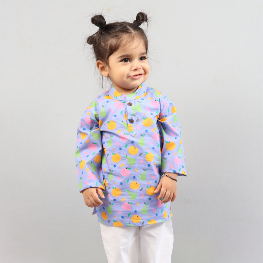 Purple Tropical Fruits Cotton Kurta Set