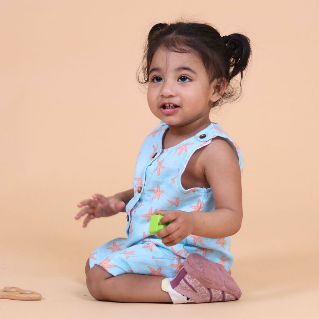 Coral Starfish Muslin Double Layer Romper