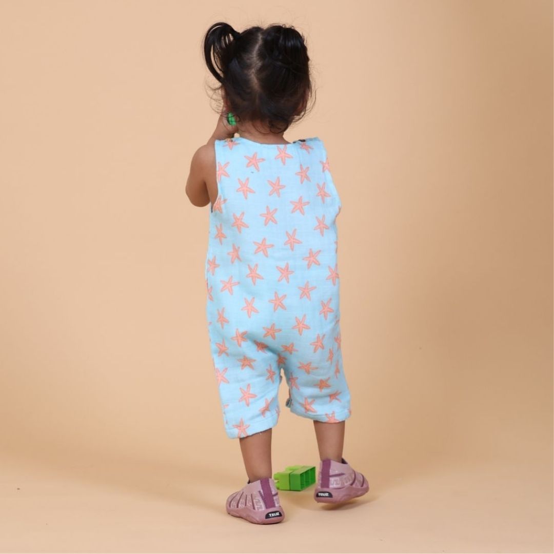 Coral Starfish Muslin Double Layer Romper