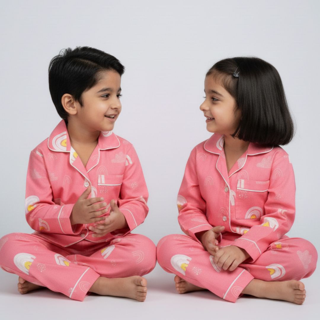 Pink Rainbows Full Sleeves Night Suit