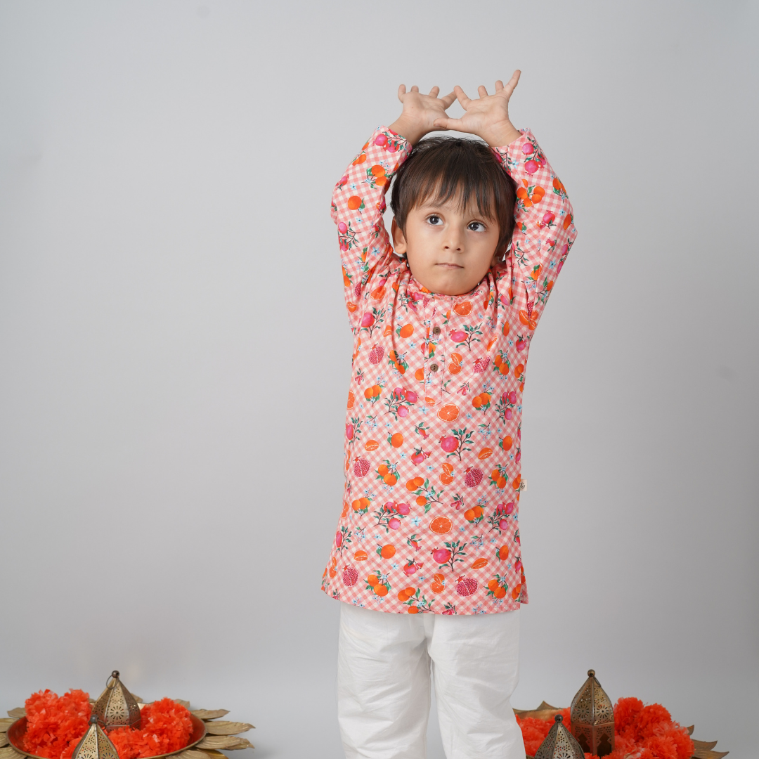 Fruity Gingham Kurta Set