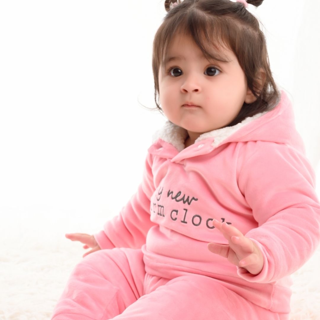 Alarm Clock Velvet Winter Co-Ord Set with Sherpa - Pink