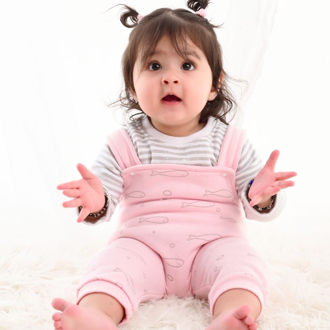 Pink Fish 2-Pc Fleece Romper & Dungaree Set