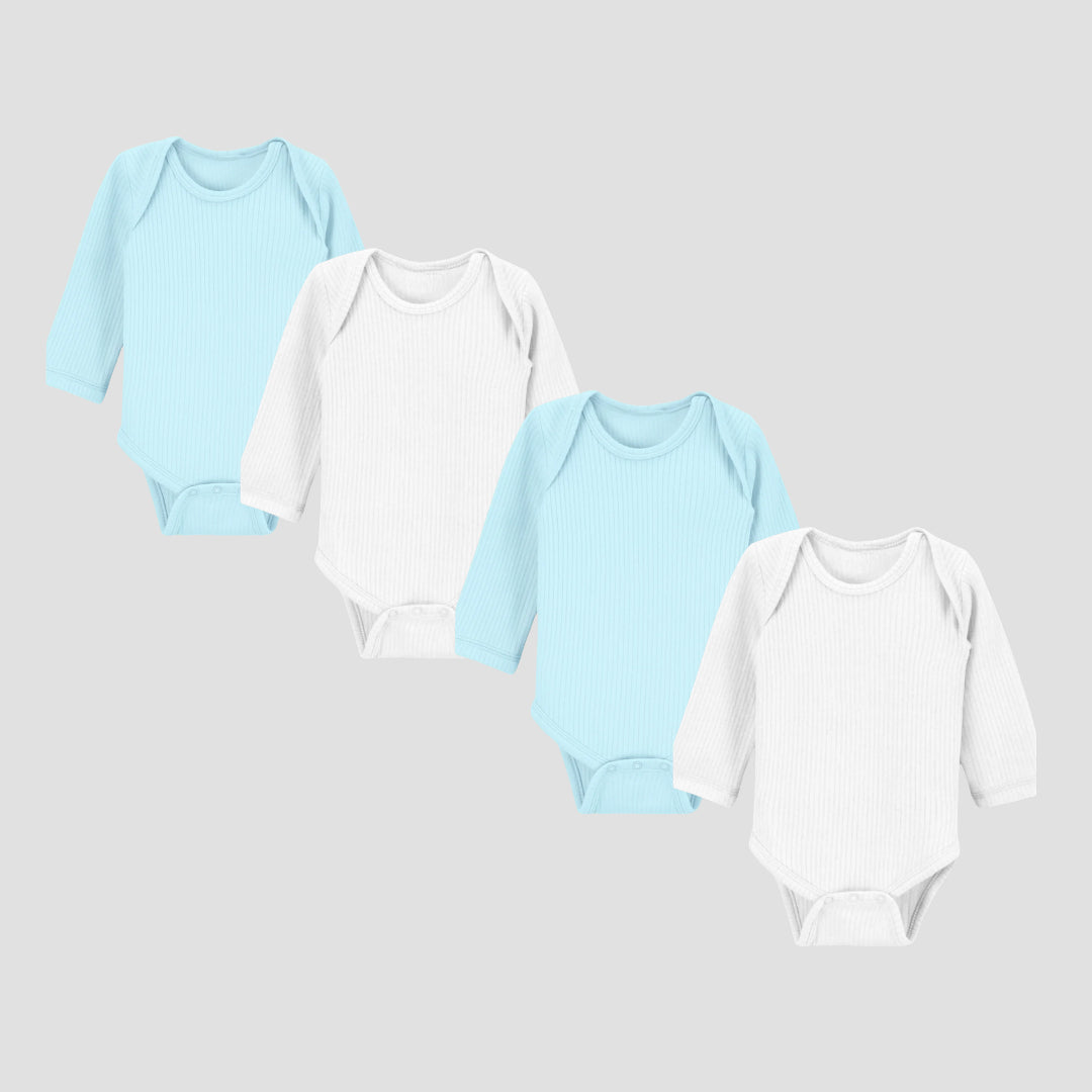 Pack Of 4 Thermal Rompers (White+Sky)