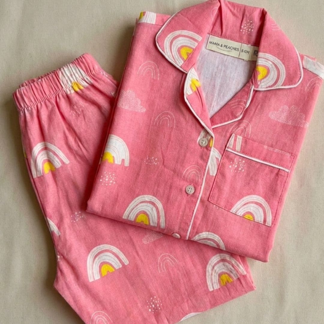 Pink Rainbows Full Sleeves Night Suit