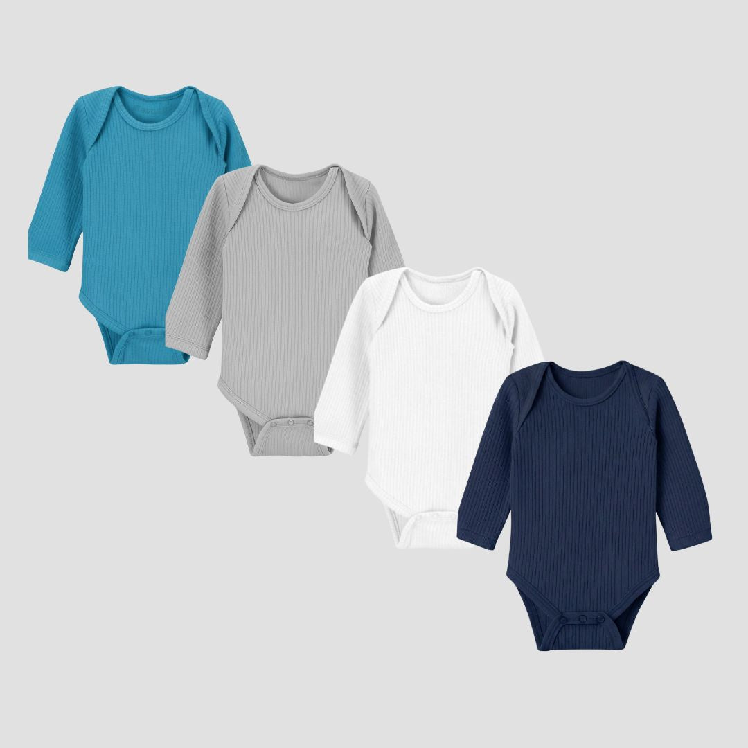 Pack Of 4 Thermal Rompers (Light Grey + White + Teal + Navy)