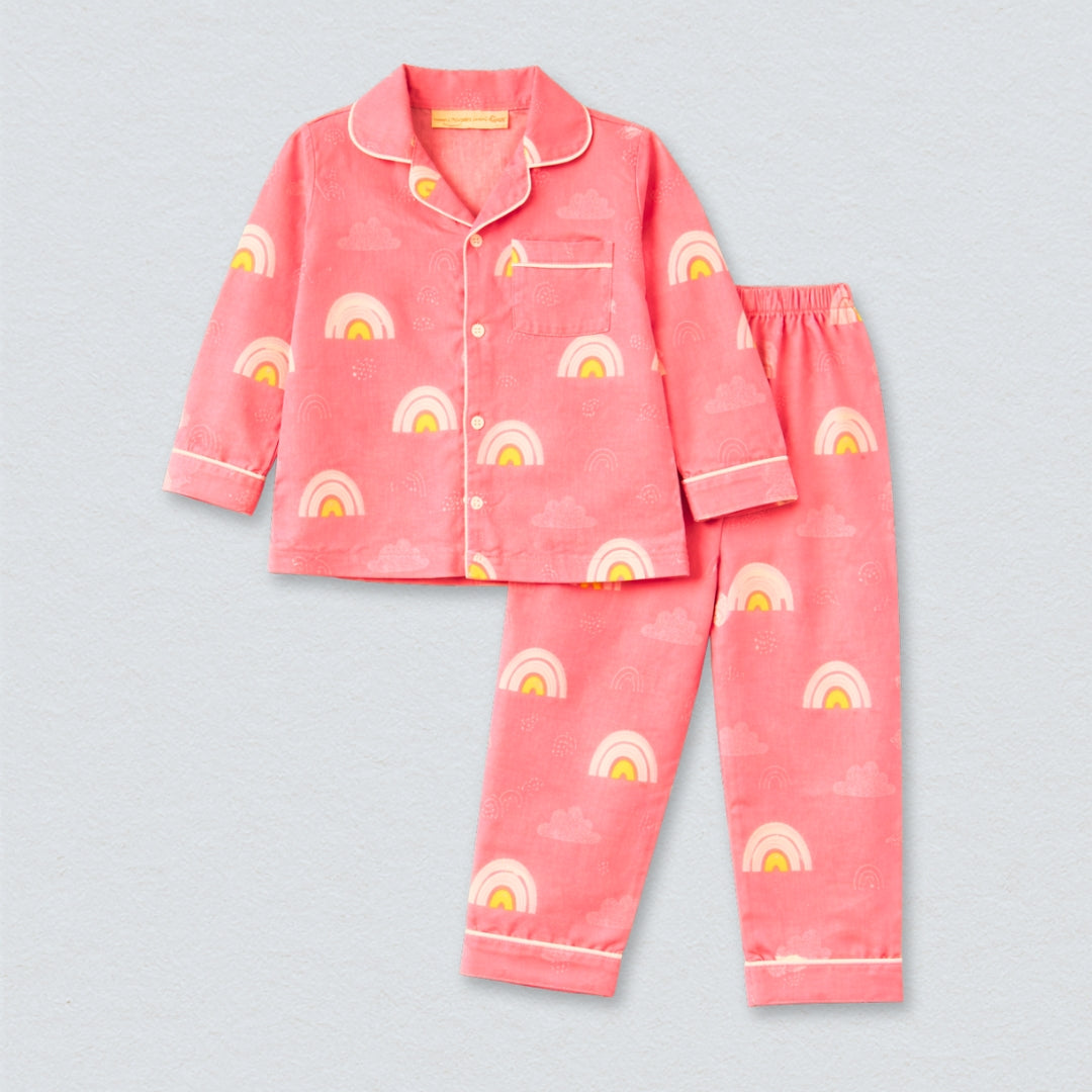 Pink Rainbows Full Sleeves Night Suit