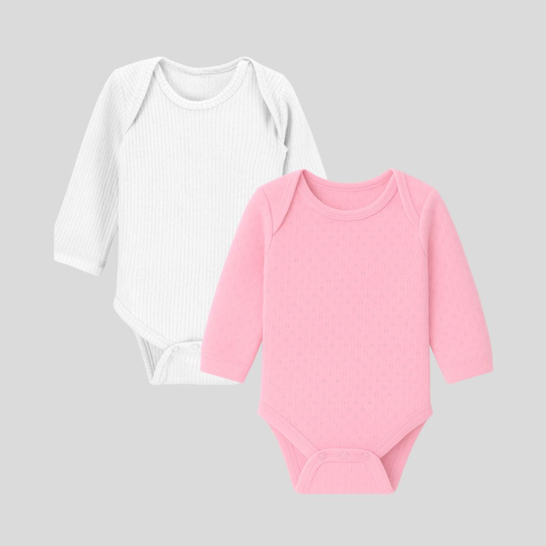 Pack Of 2 Thermal Rompers (Pink + White)
