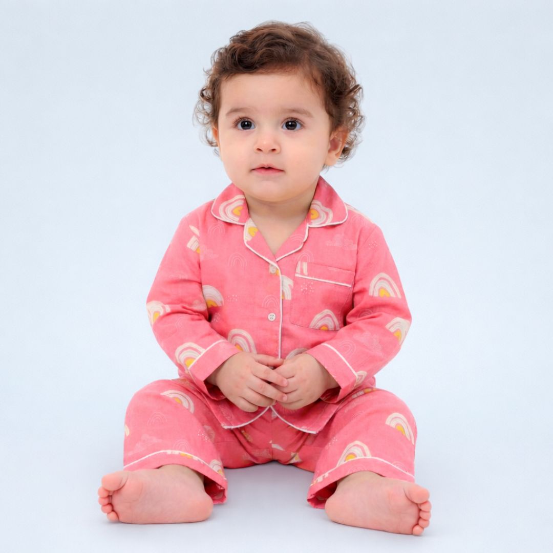 Pink Rainbows Full Sleeves Night Suit