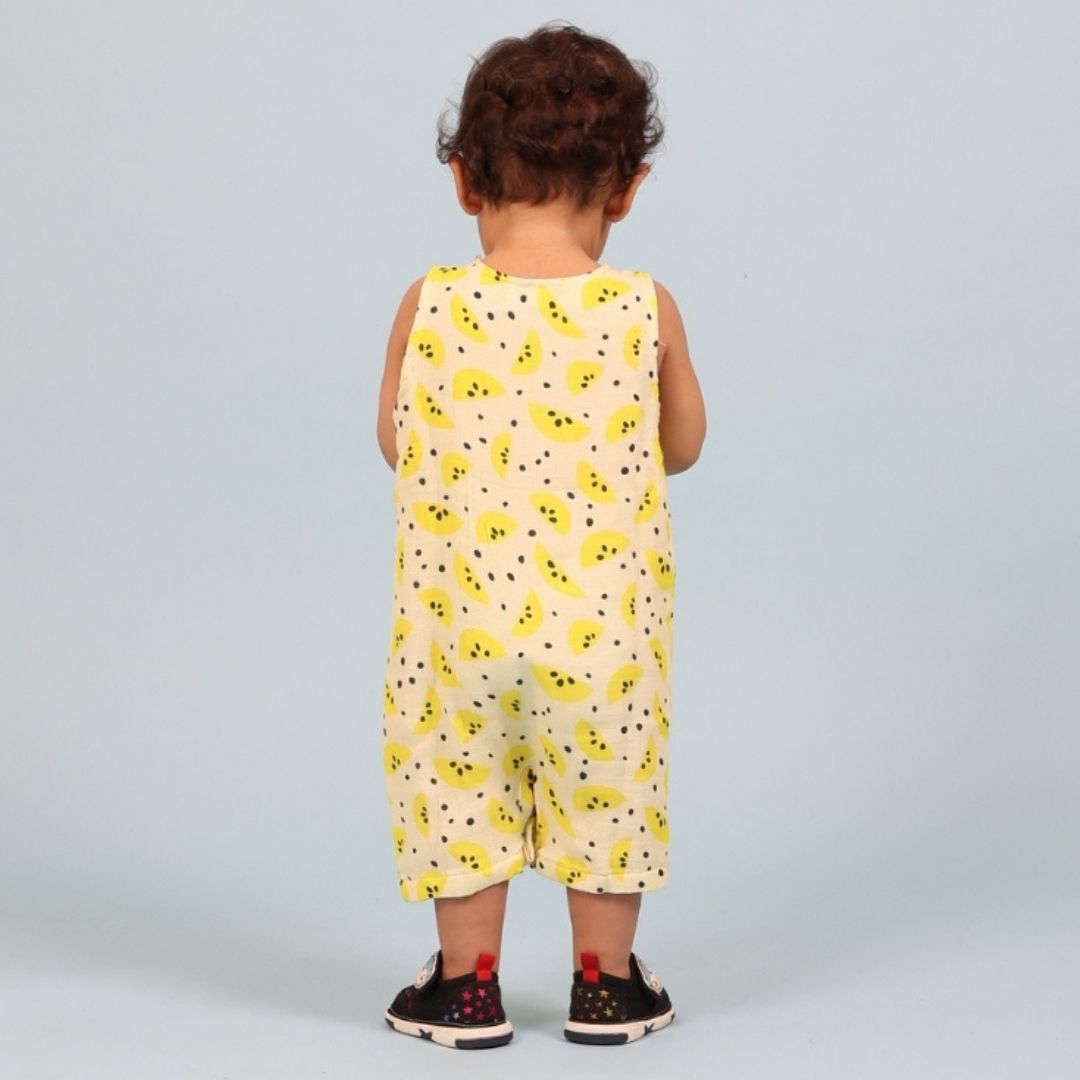 Yellow Lemons Muslin Double Layer Romper