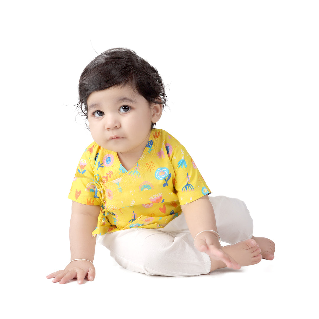 Yellow Floral Angrakha Set