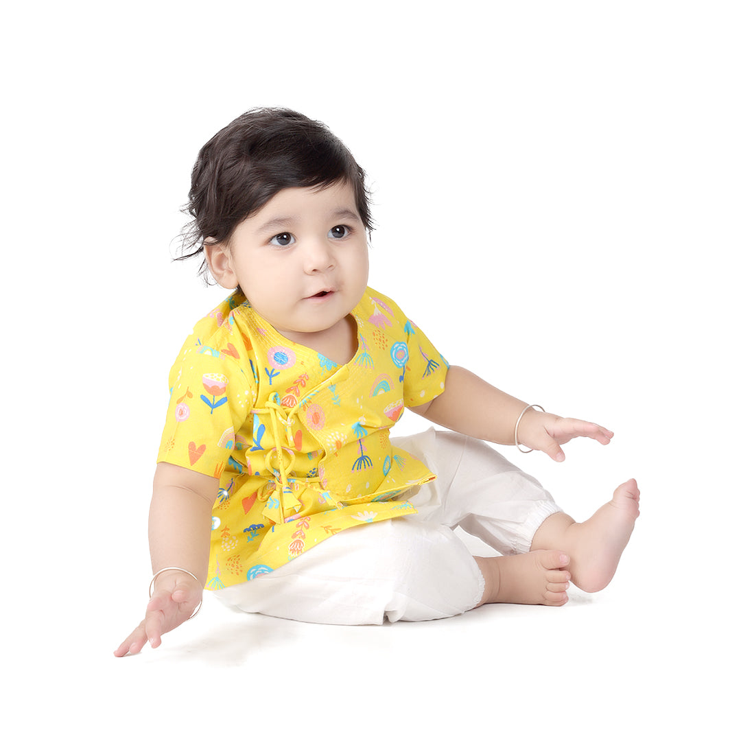 Yellow Floral Angrakha Set