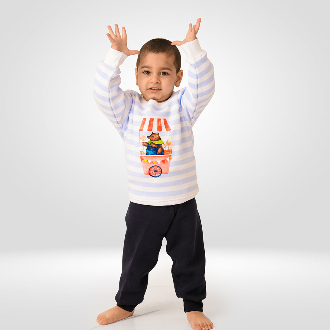 Blue Striped Circus Bear 2-piece Sweatshirt Set