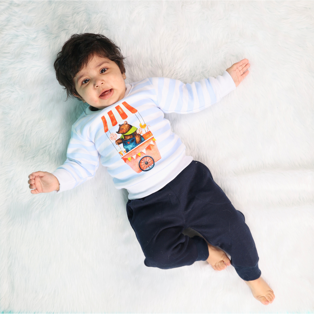 Blue Striped Circus Bear 2-piece Sweatshirt Set