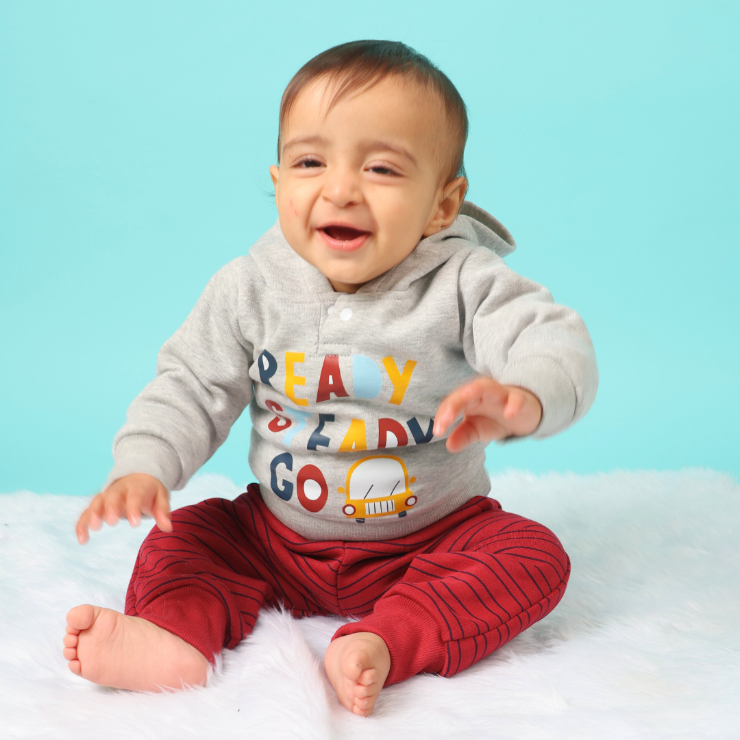 Grey Ready Steady Go Hoodie 2 piece Sweatshirt Set Mama and Peaches