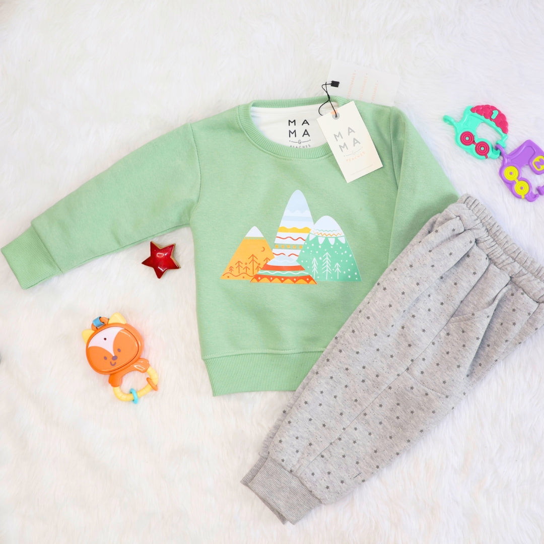 Green Snow Mountains 2-piece Sweatshirt Set