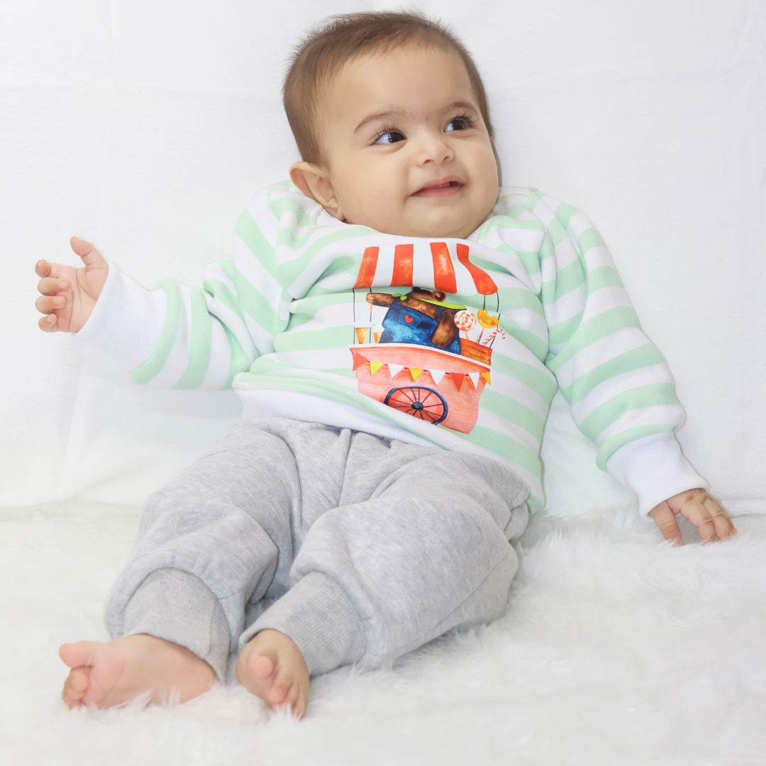 Green Striped Circus Bear 2-piece Sweatshirt Set