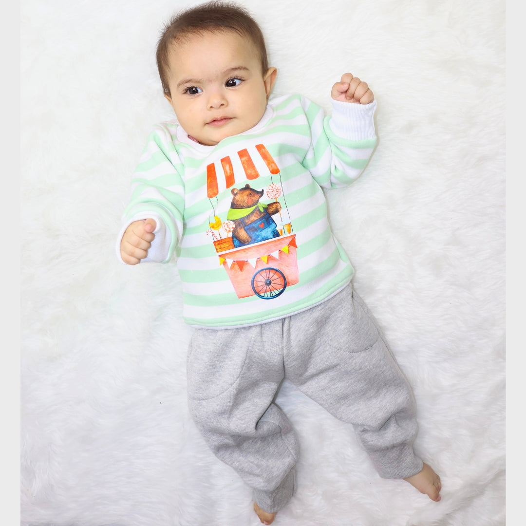 Green Striped Circus Bear 2-piece Sweatshirt Set