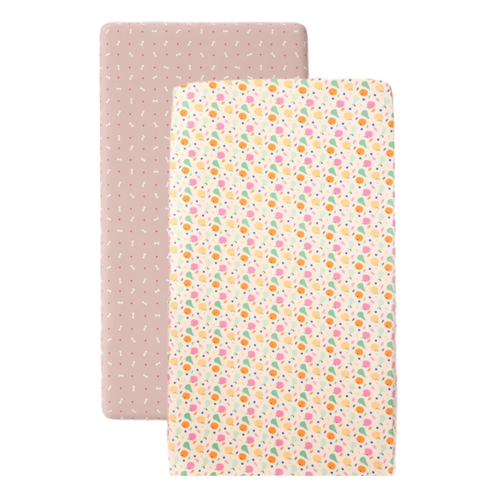 Combo of Hearts & Bones & Fruits are Good Fitted Cot Sheet