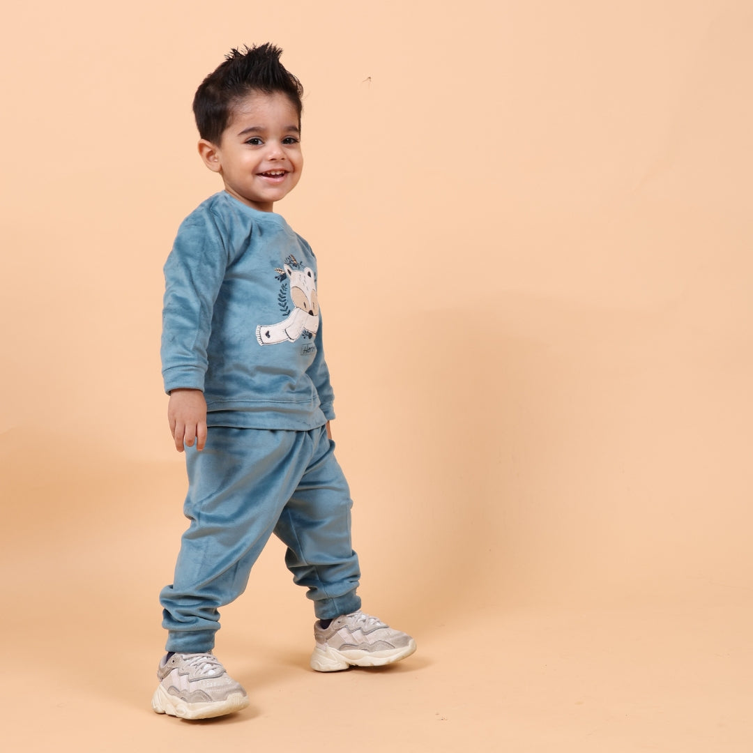 Fox Velvet Winter Co-Ord Set - Teal