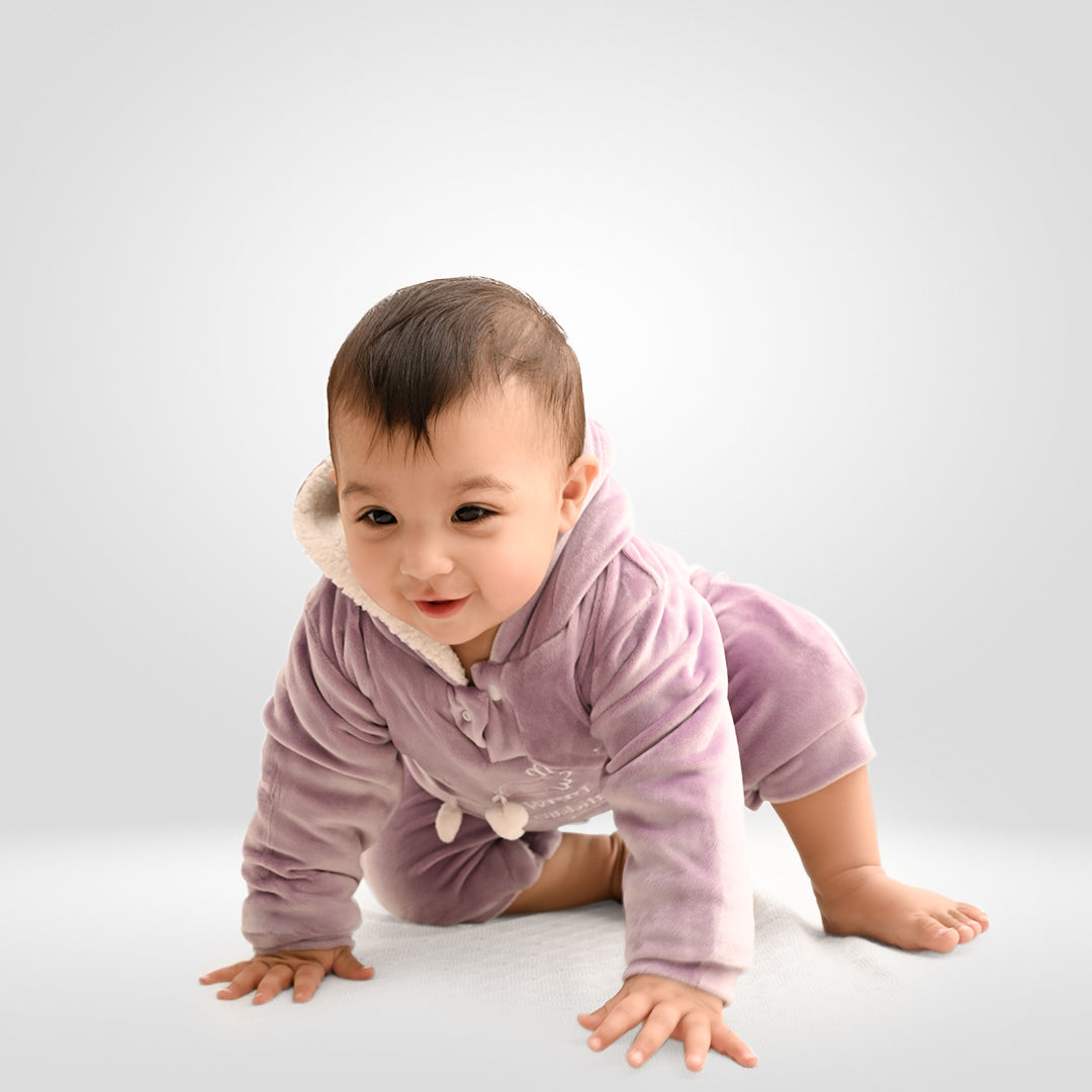 Sweet Rabbit Velvet Winter Romper with Sherpa - Mauve
